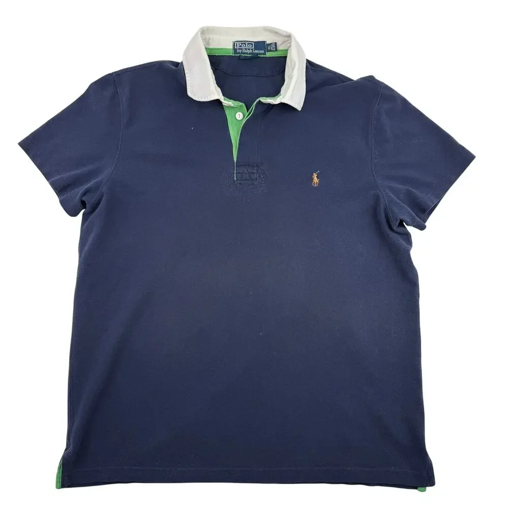 Vtg Polo Ralph Lauren Custom Fit Polo Shirt XL Navy Cotton Preppy Classic Y2K